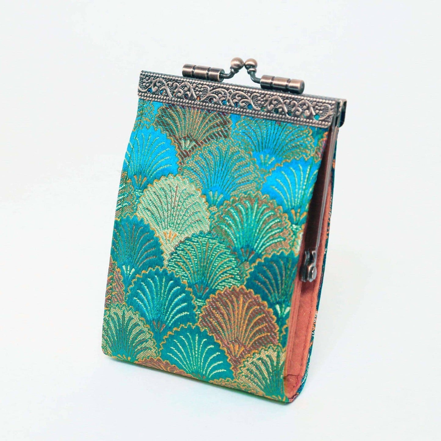 Small Shell Brocade RFID Card Holder: Burgendy