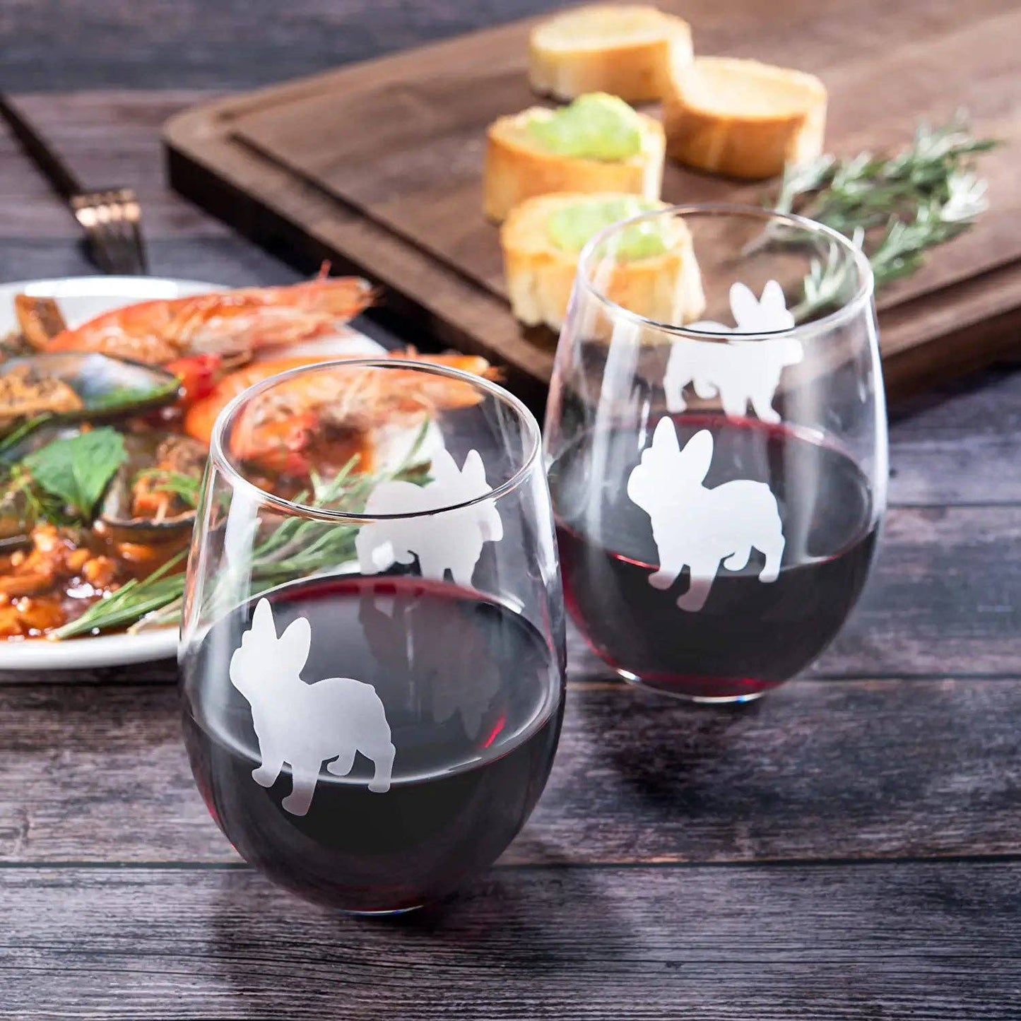 French Bulldog Stemless Wine Glasses Set of 2