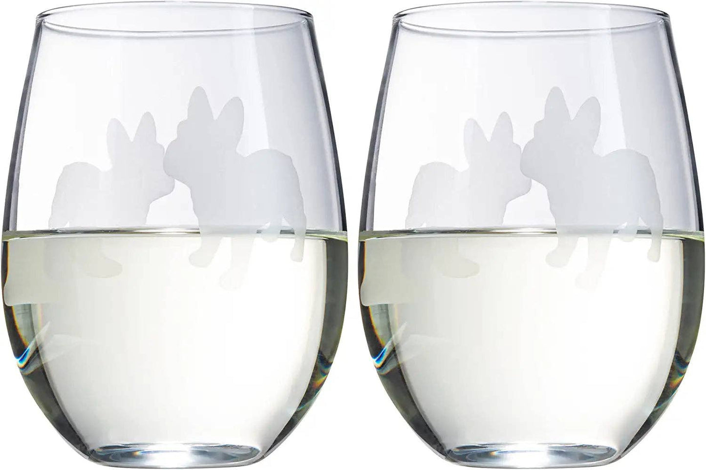 French Bulldog Stemless Wine Glasses Set of 2