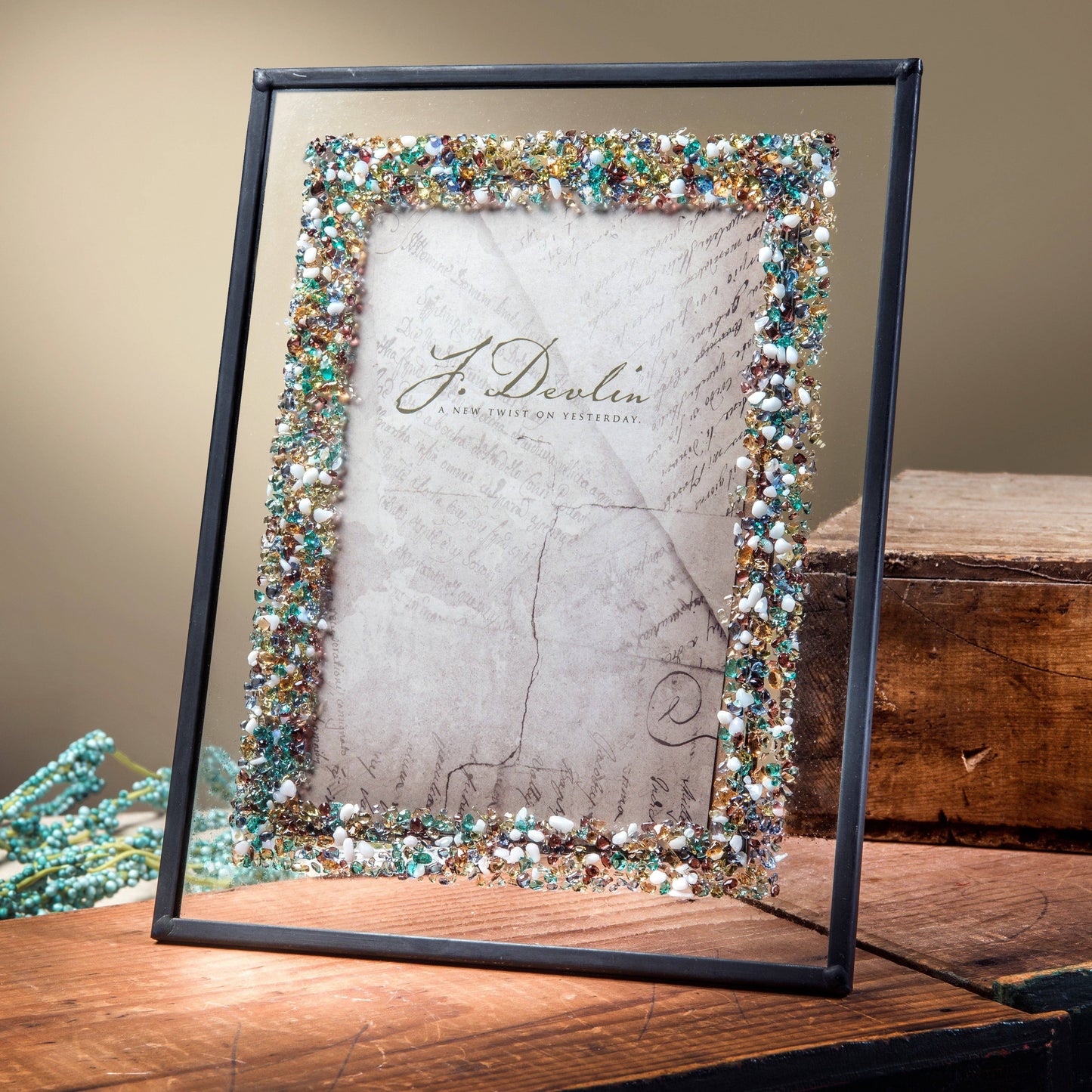 Fused Glass Chips on Clear Frame 4x6