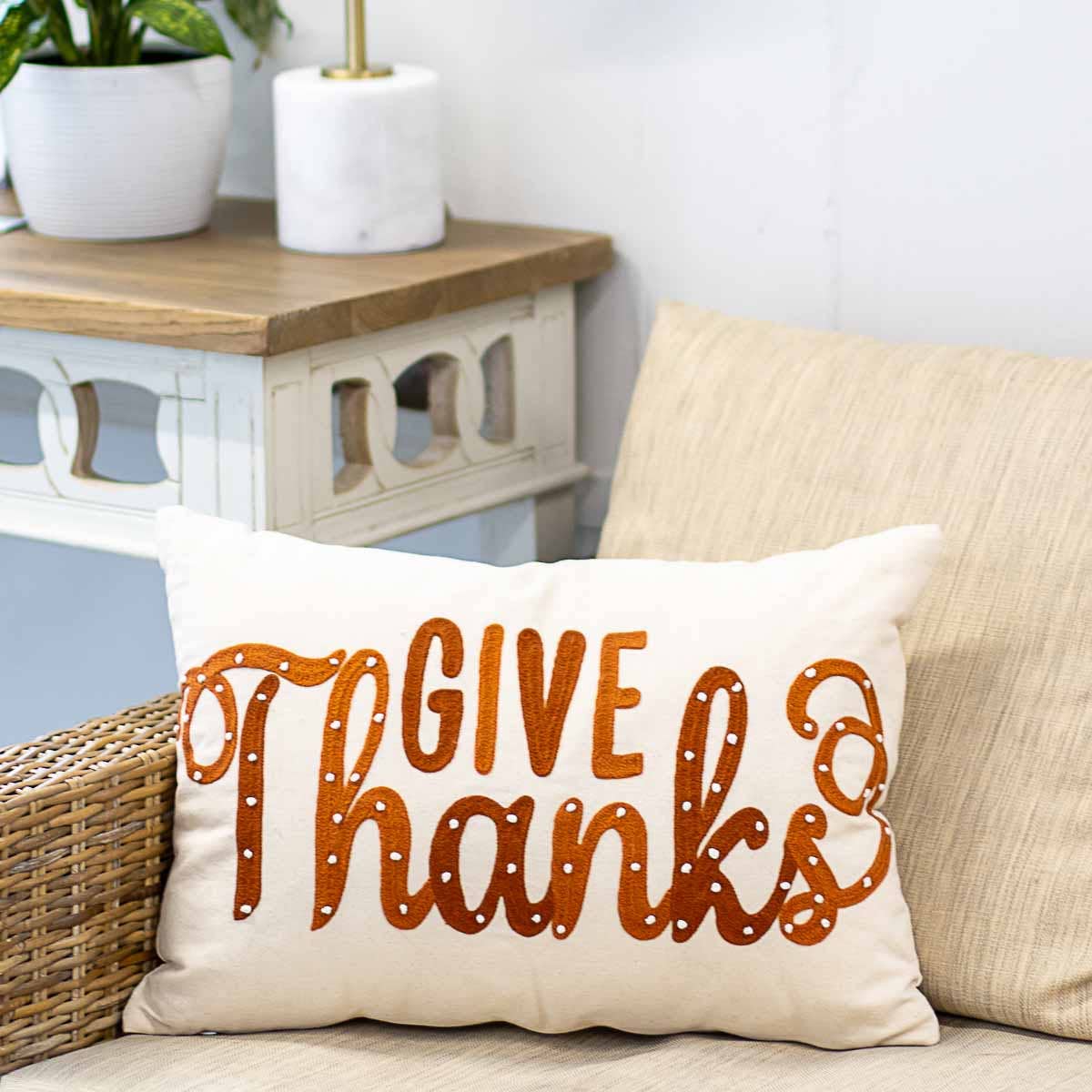 Give Thanks Pillow Oat/Burnt Orange 14x20