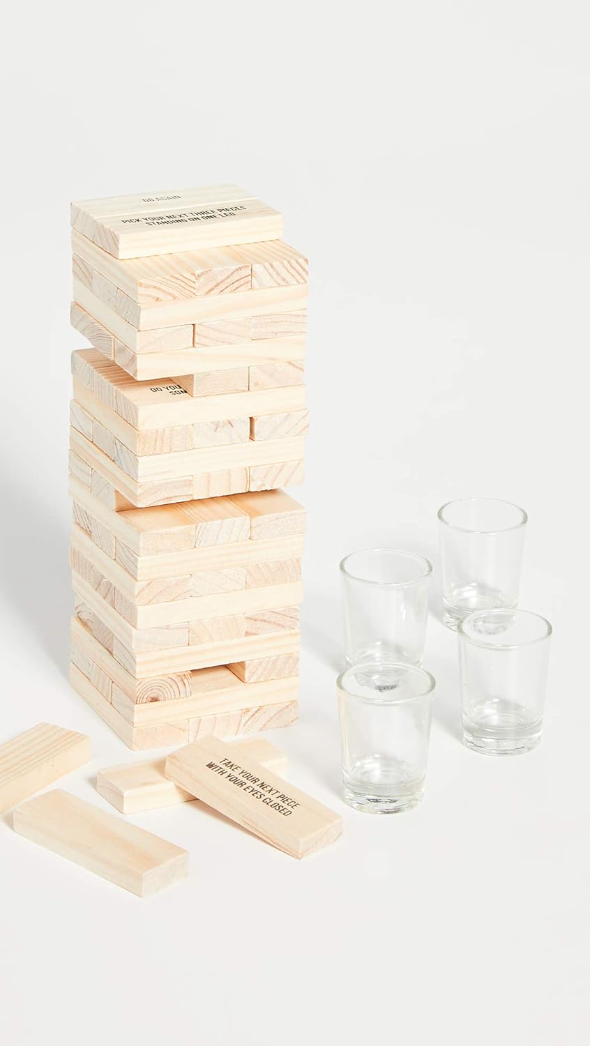 STUMBLING BLOCKS INCL 4 SHOT GLASS AND 60 WOODEN BLOCKS IN GIFT BOX