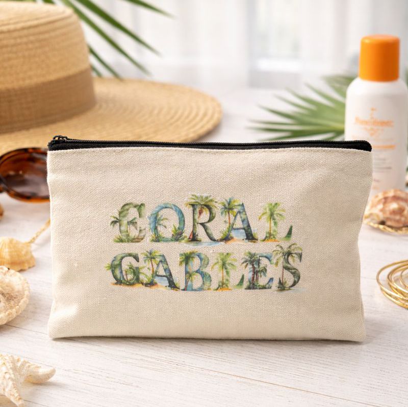 "Coral Gables" Palm Tree Canvas Mini Zipper Bag