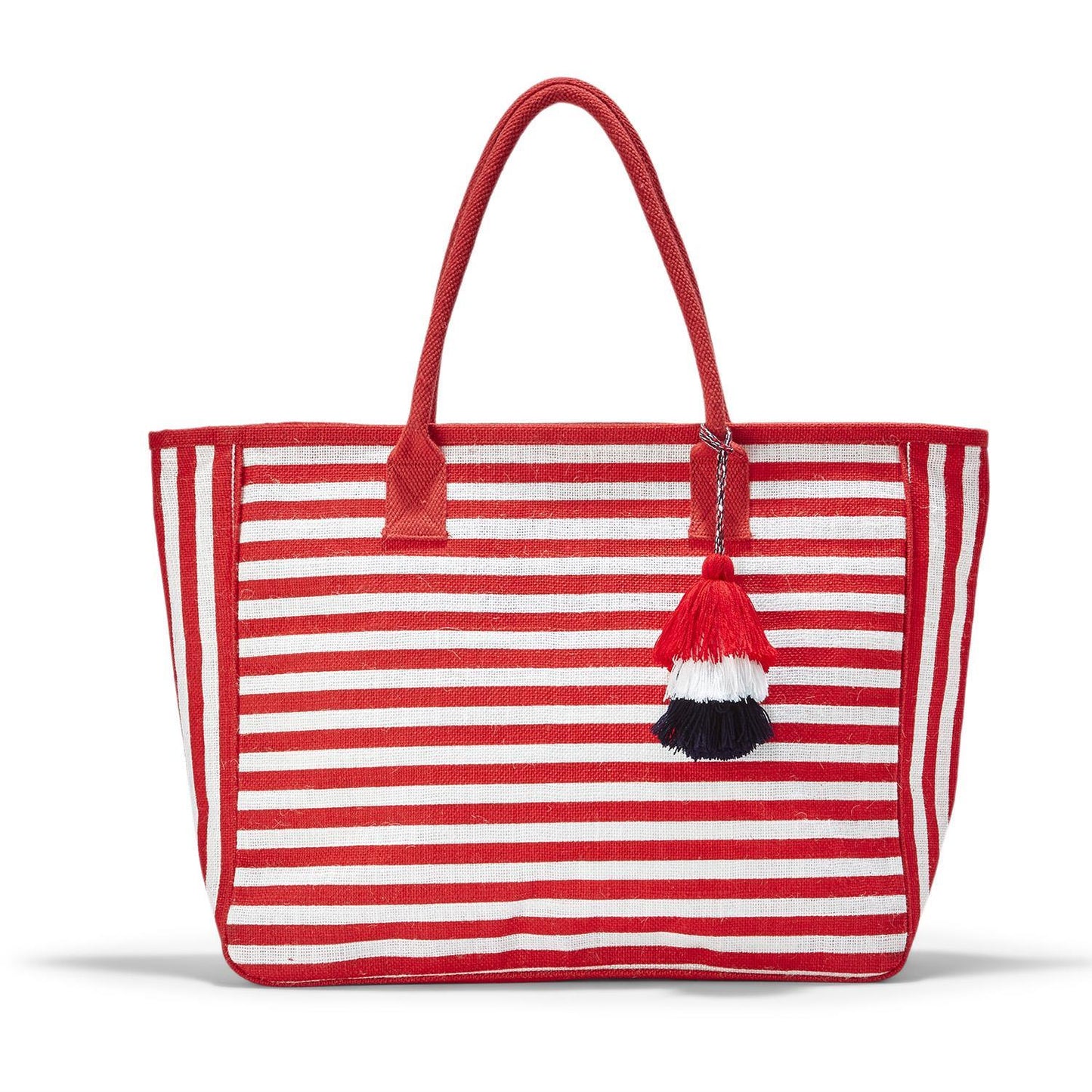 Red Nantucket Jute Tote, Navy & Red Stripe