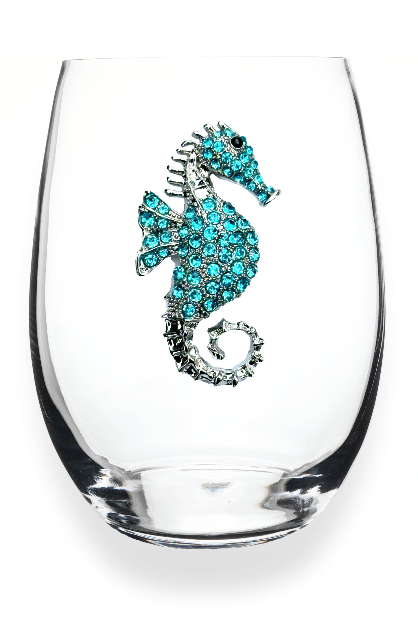 Blue Seahorse Stemless Wine Glass