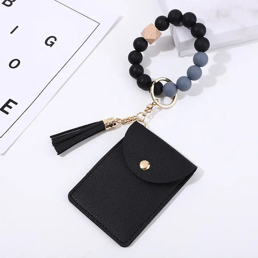 Black Bead Bracelet Card Holder Wallet