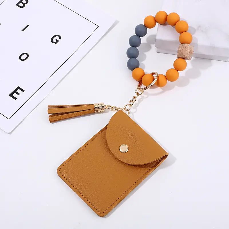 Golden Bead Bracelet Card Holder Wallet