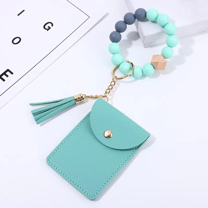 Teal Bead Bracelet Card Holder Wallet