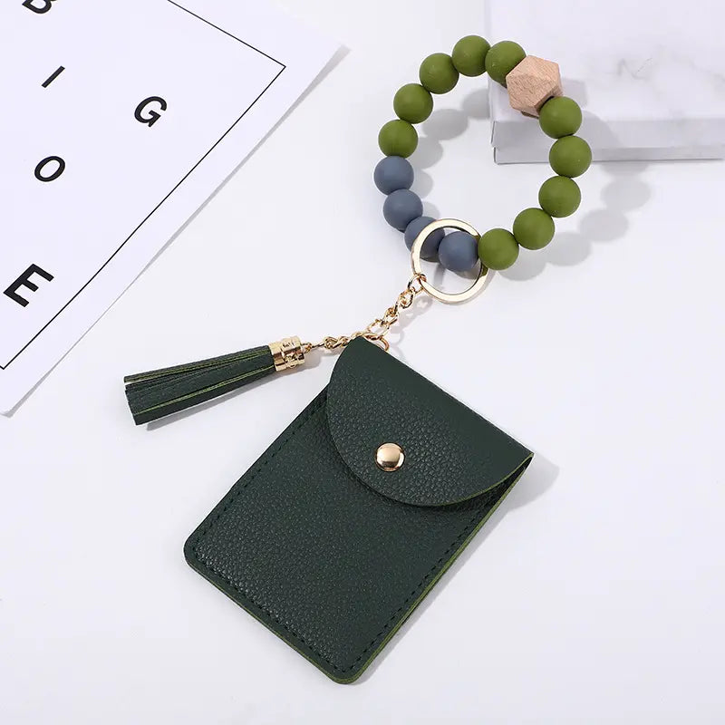 Green Bead Bracelet Card Holder Wallet