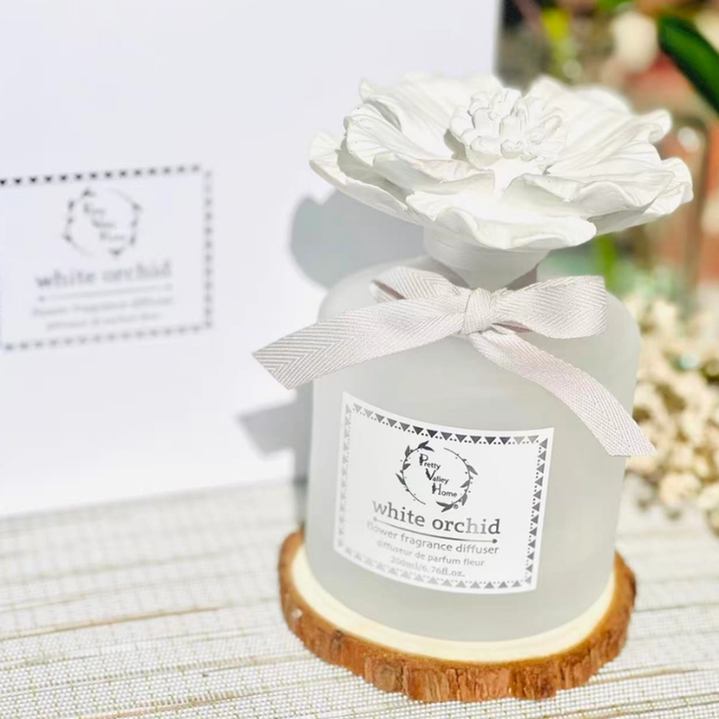 Green - Diffuser Sets Gifts Ceramic Flower (2025)-Pretty Valley Home: White Jasmine-Green