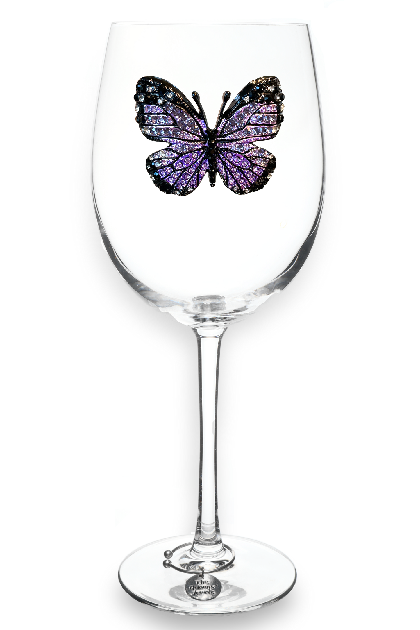 Purple Butterfly Jeweled Stemmed Wine Glass