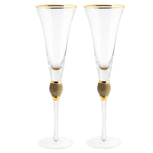 Premium Diamond Champagne Flutes Set of 2 Glasses 7oz