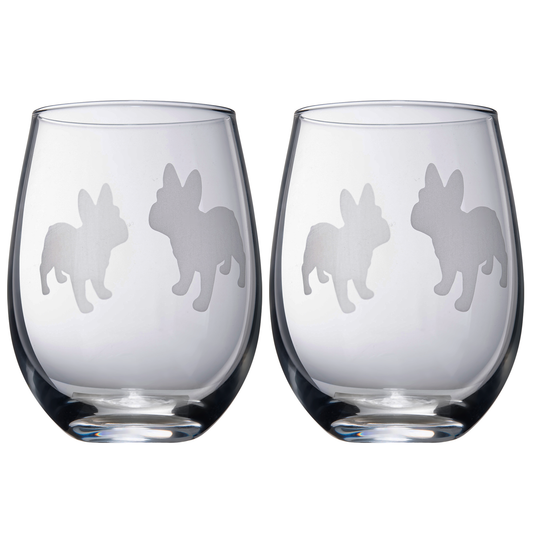 French Bulldog Stemless Wine Glasses Set of 2