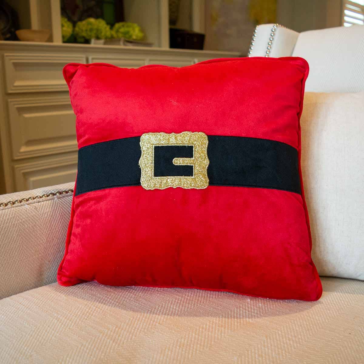 Santa Belt Pillow Red/White 16x16