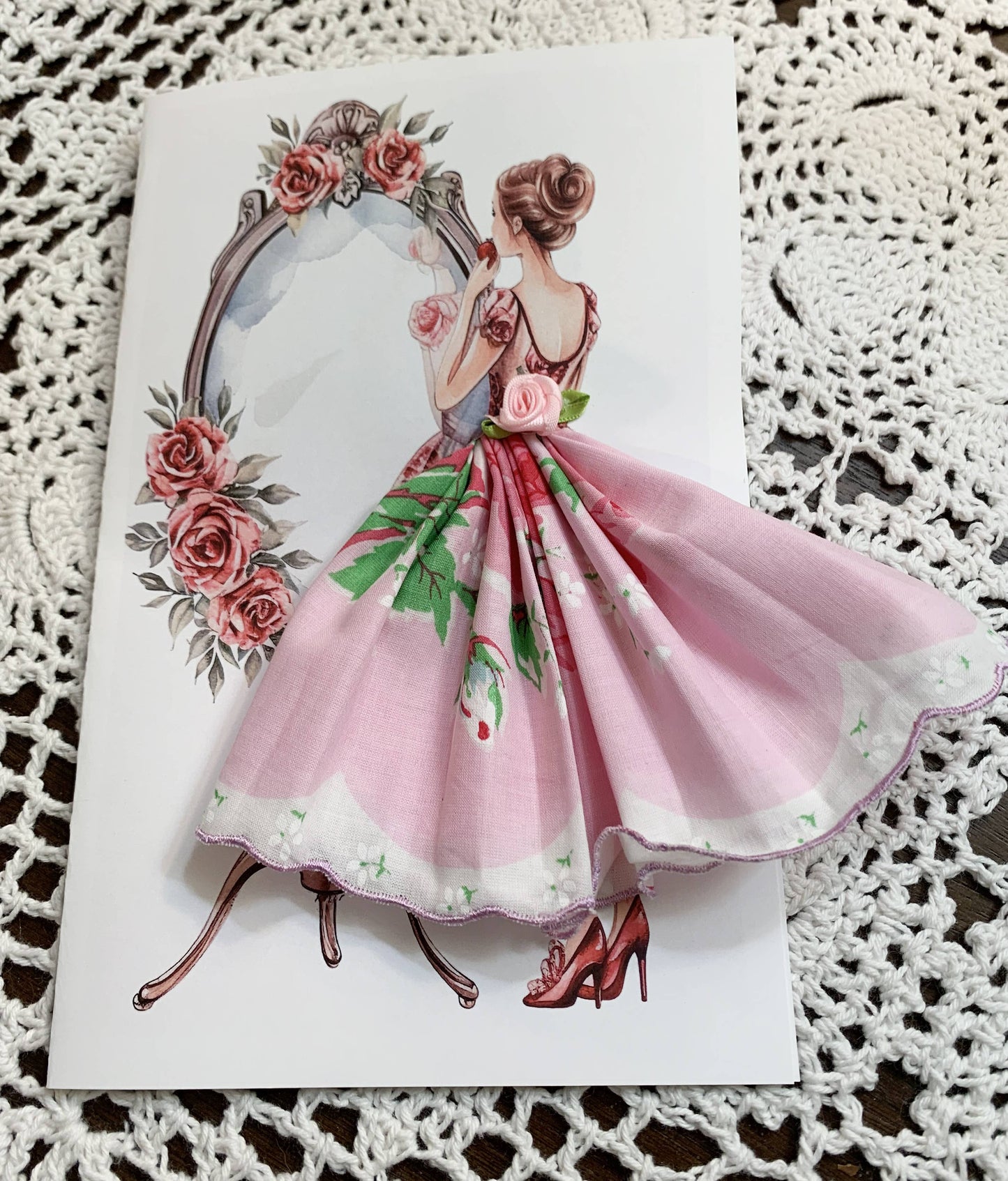 Lady in the Mirror Hankie Card: Lady 1