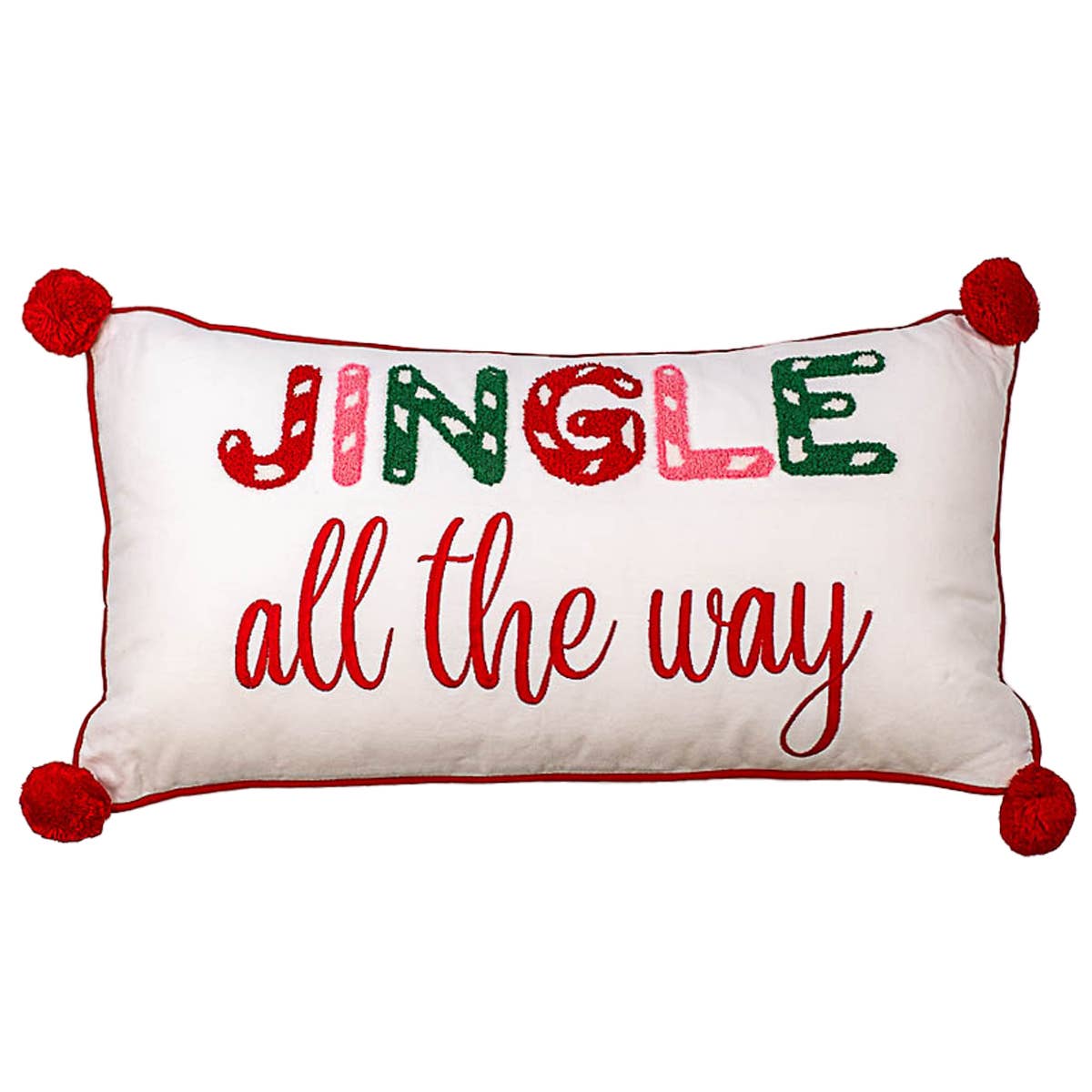 Jingle All The Way Lumbar Pillow Soft White/Red 24x13