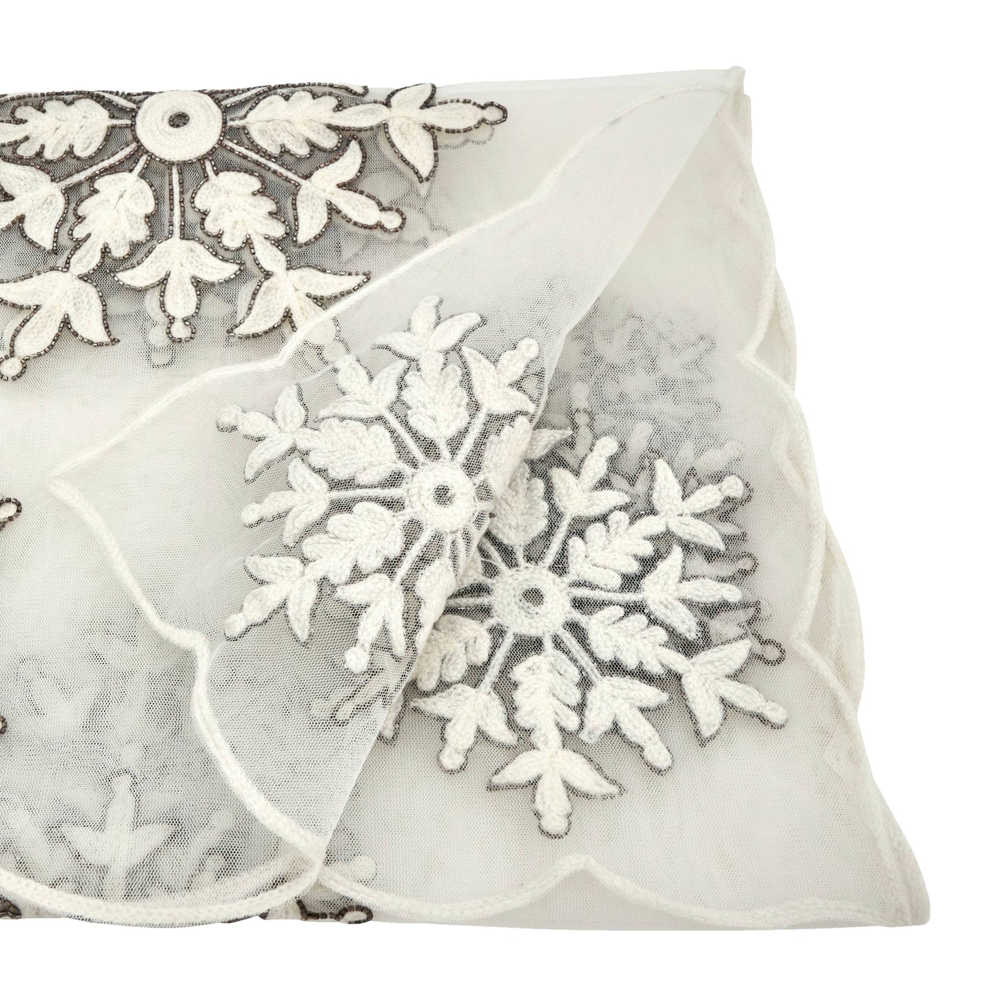 Beaded + Embroidered Snowflake Runner: White / 16"x72"