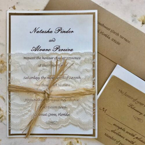 Lace Wrapper Raffia Invitation by Bliss Imprints