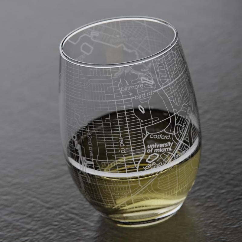 Coral Gables Engraved Stemless Wine Glass