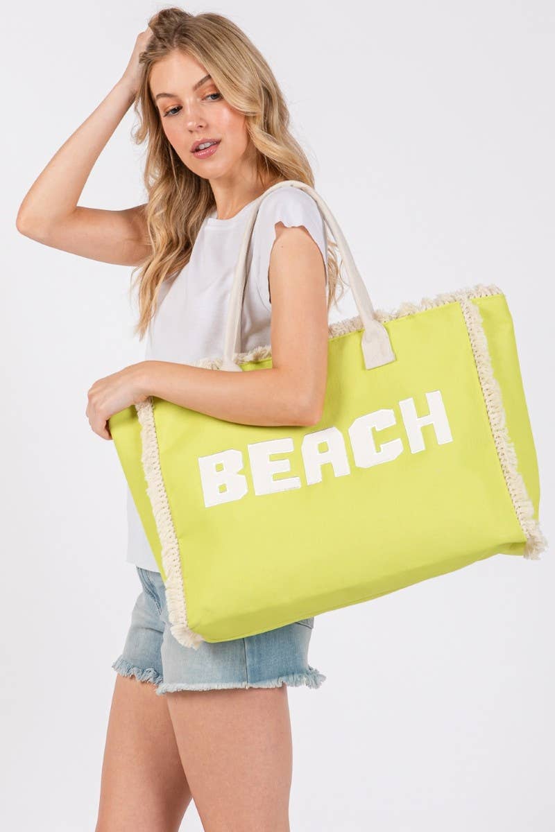 PK Beach Print Fringe Large Tote Bag