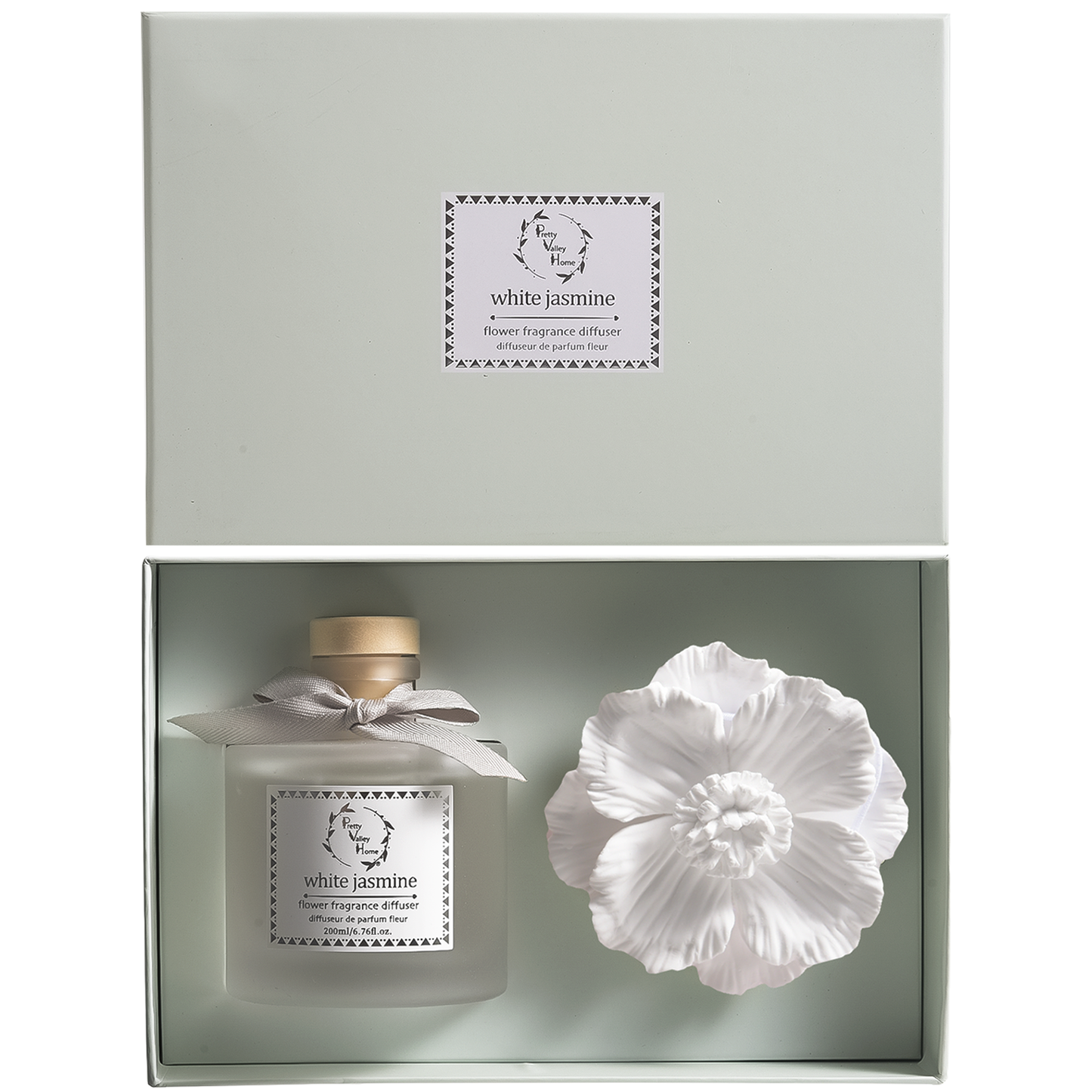 Green - Diffuser Sets Gifts Ceramic Flower (2025)-Pretty Valley Home: White Jasmine-Green