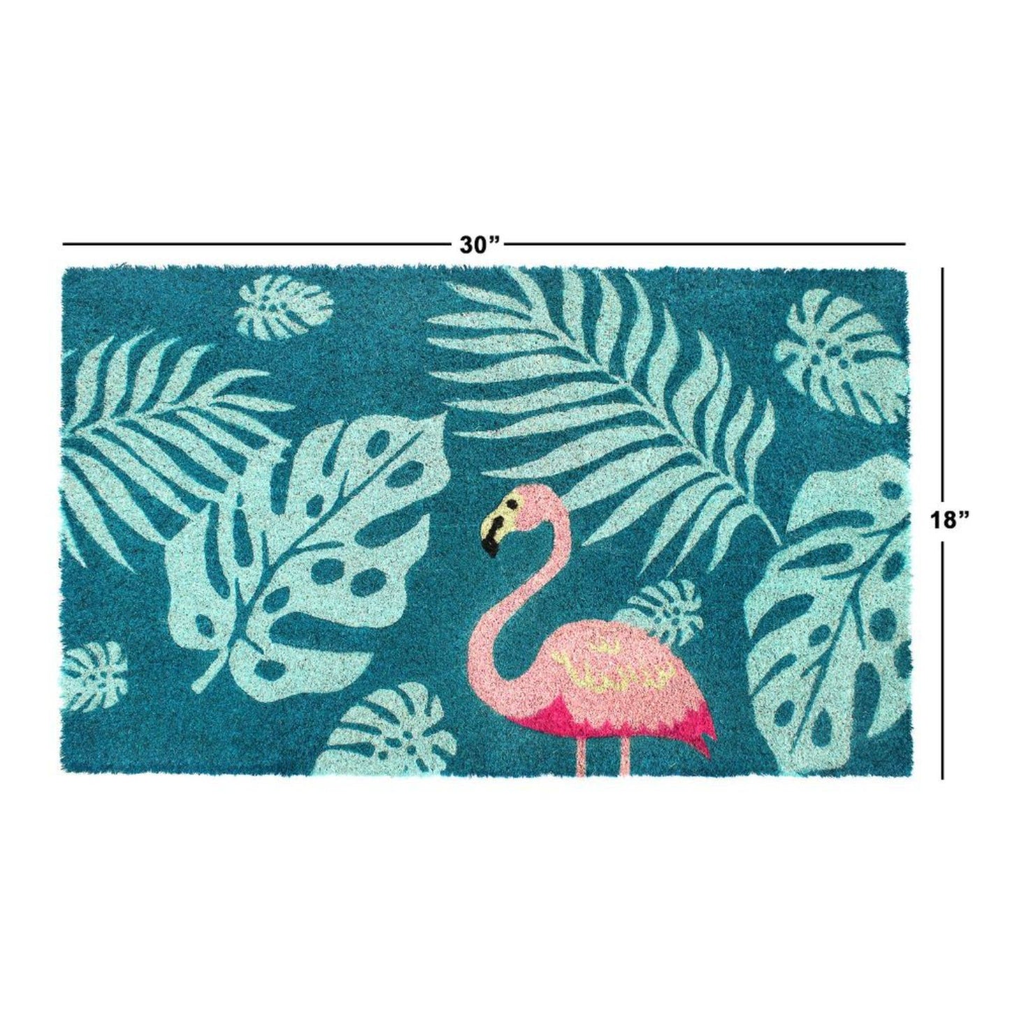 Blue Palm Flamingo Doormat, 18" x 30"