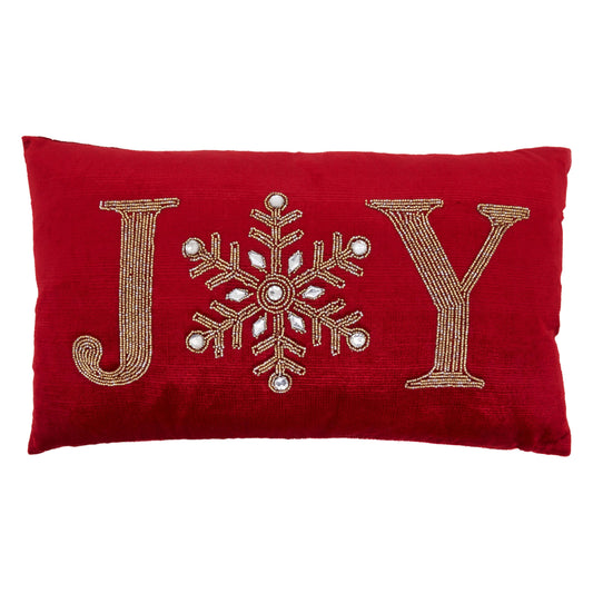 Beaded Throw Pillow With Joy Design: Red / Poly Filled / 12"x20"