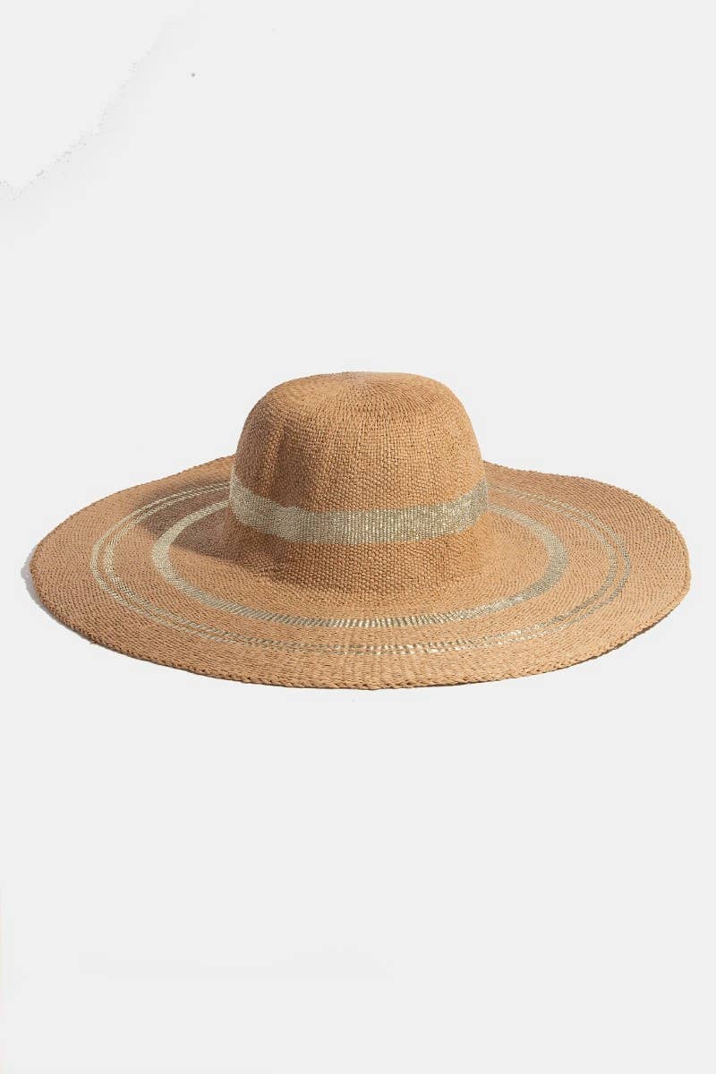 Metallic Accent Trim Floppy Sun Hat: PK