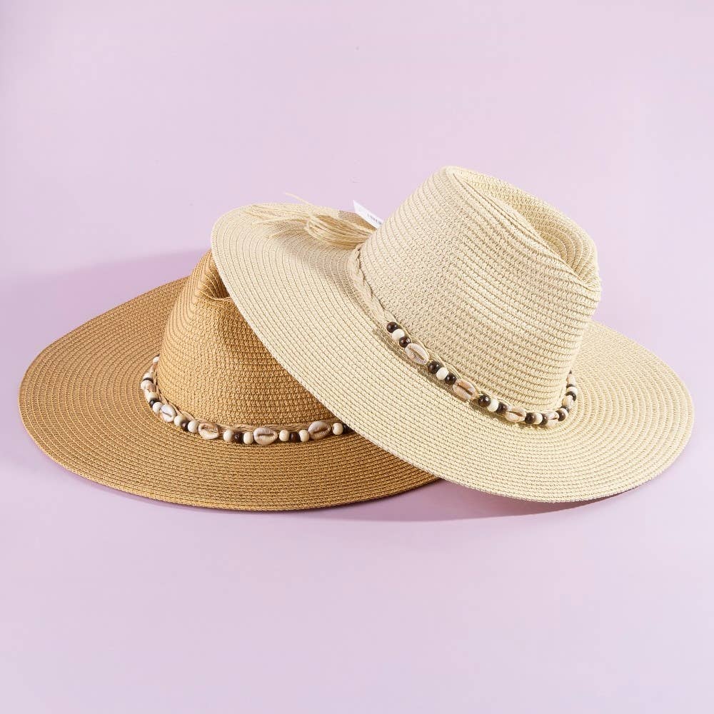 Beaded Cowrie Shell Straw Cowboy Hat: IV