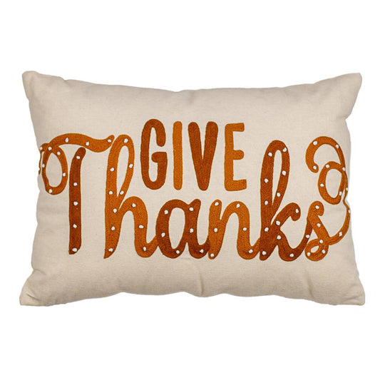 Give Thanks Pillow   Oat/Burnt Orange   14x20