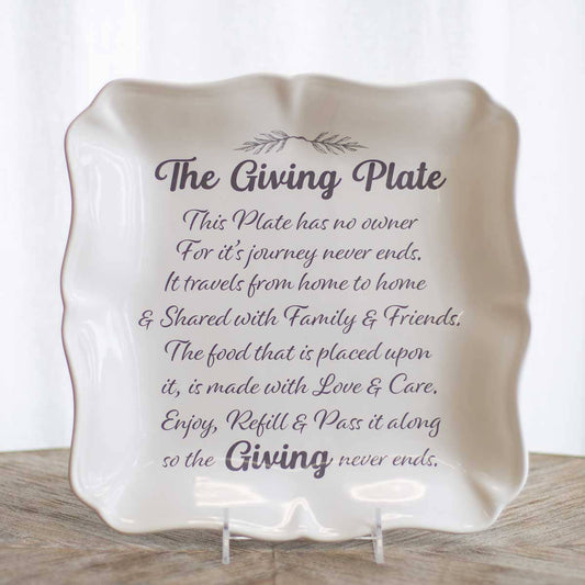 Giving Plate Square Platter   White/Gray   11.5x11.5