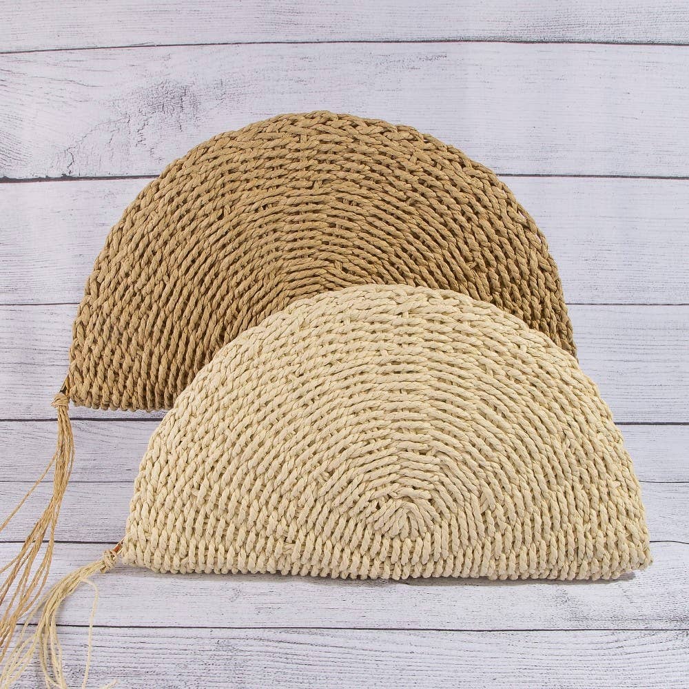 Straw Woven Half Moon Clutch Bag: BEI