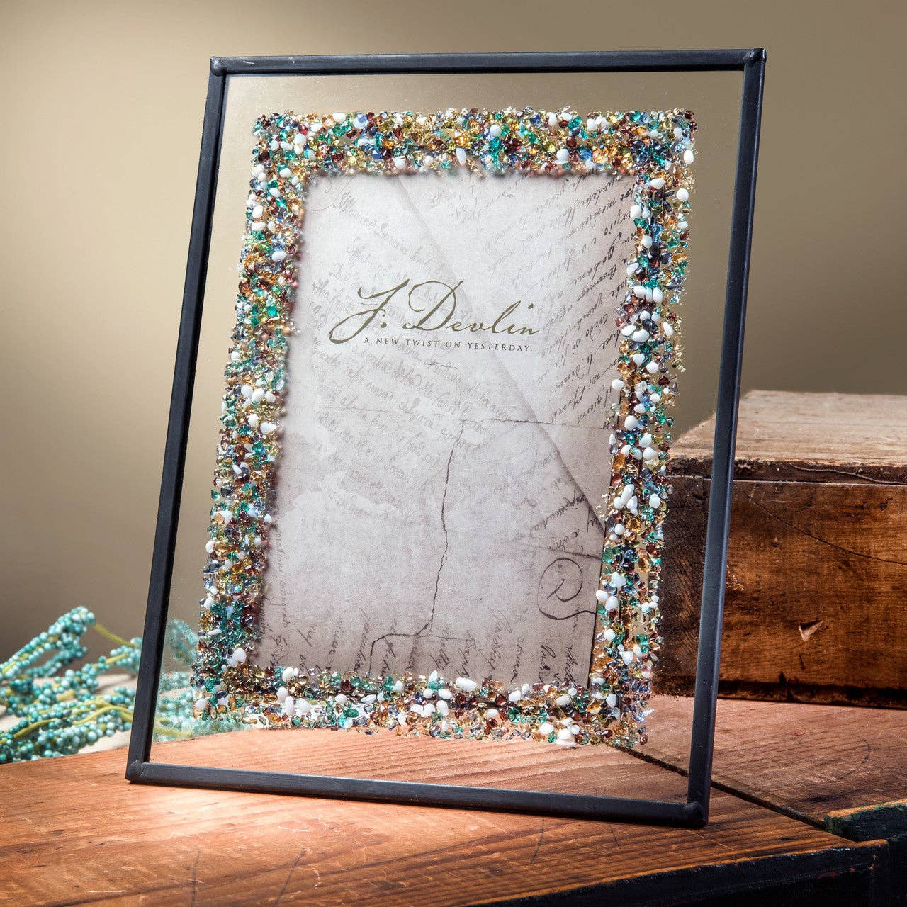 Fused Glass Chips on Clear Frame 4x6