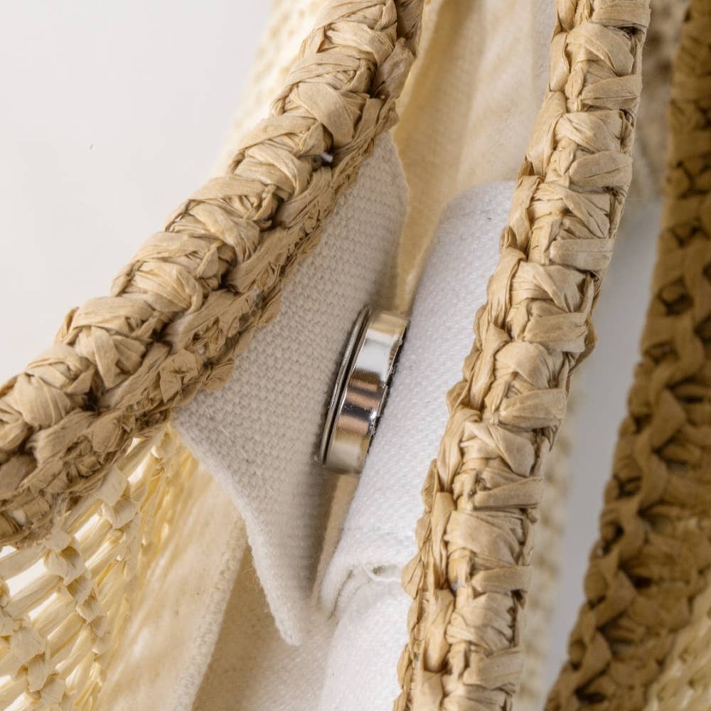 Two Tone Woven Straw Tote Bag: BK