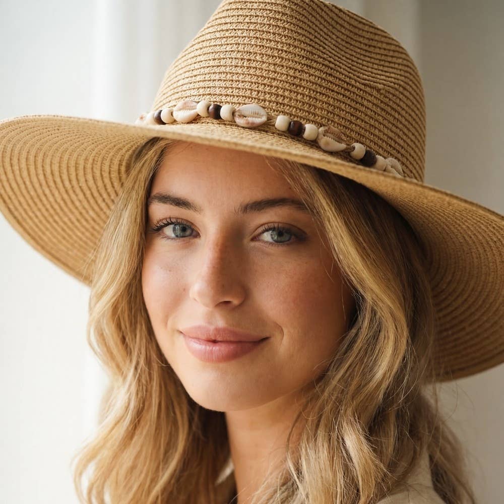 Beaded Cowrie Shell Straw Cowboy Hat: IV