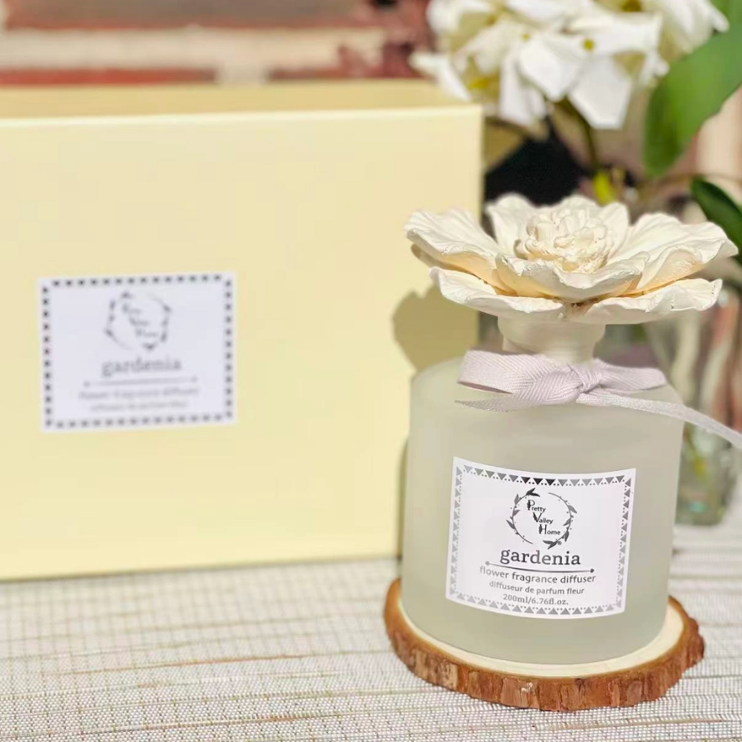 Green - Diffuser Sets Gifts Ceramic Flower (2025)-Pretty Valley Home: White Jasmine-Green