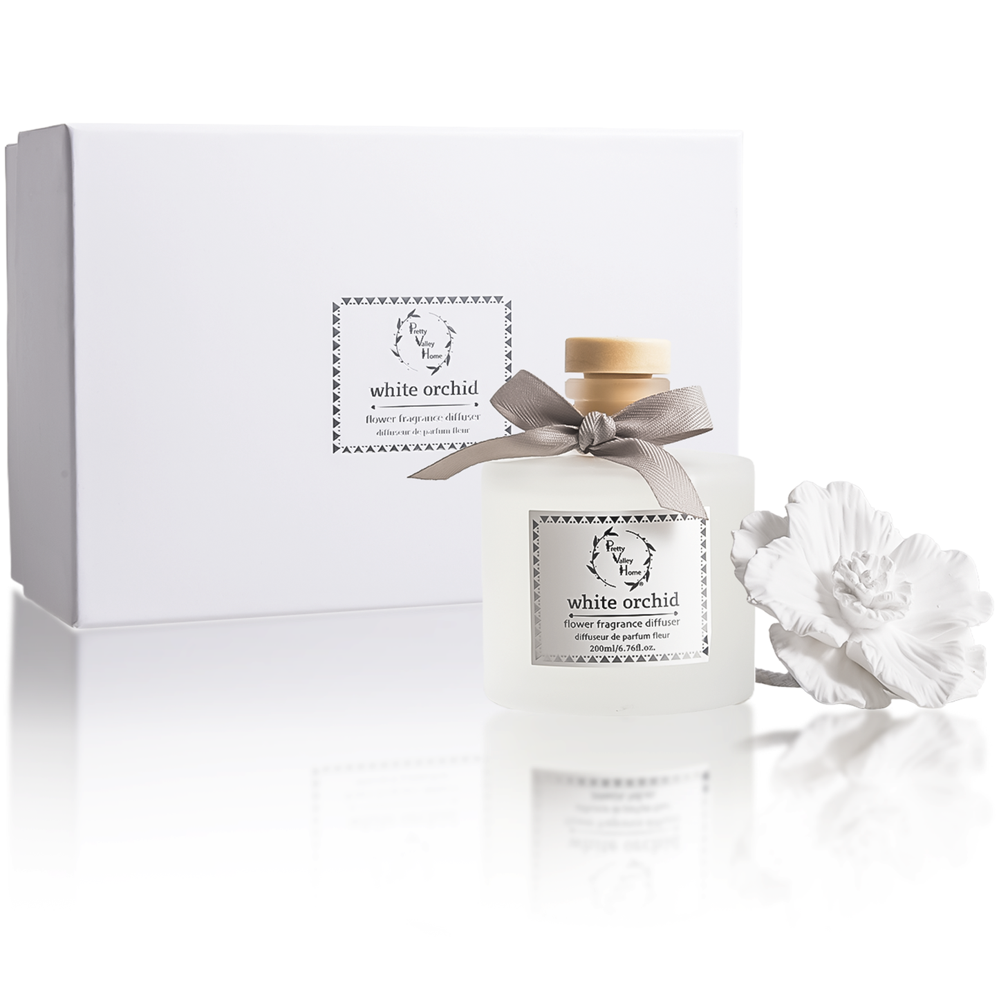 Diffuser Sets Gifts Ceramic Flower (2025)-Pretty Valley Home: White Jasmine-White