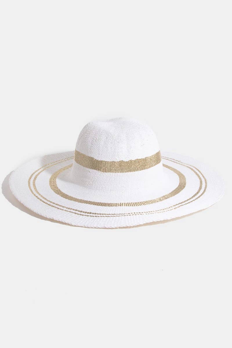 Metallic Accent Trim Floppy Sun Hat: PK