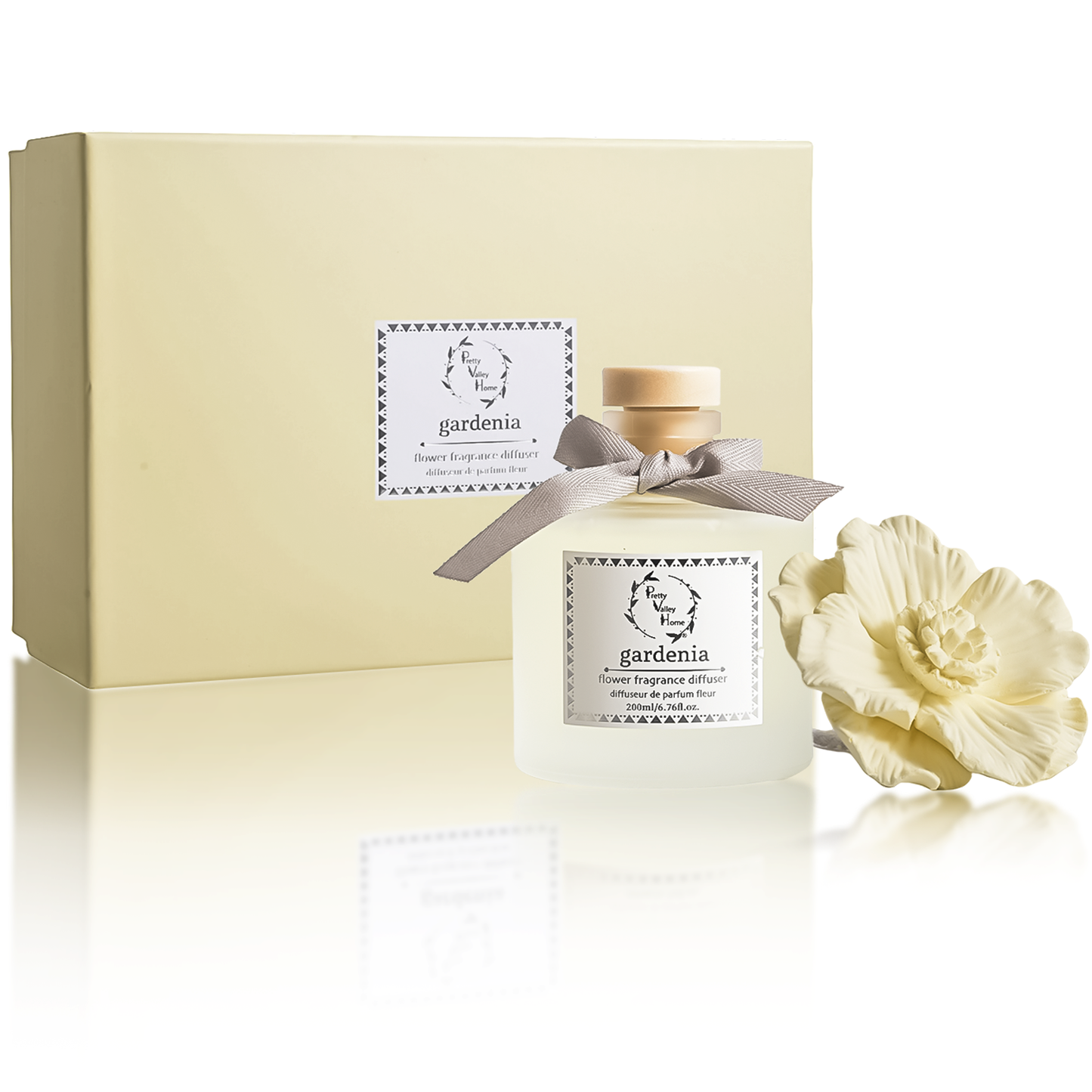 Green - Diffuser Sets Gifts Ceramic Flower (2025)-Pretty Valley Home: White Jasmine-Green