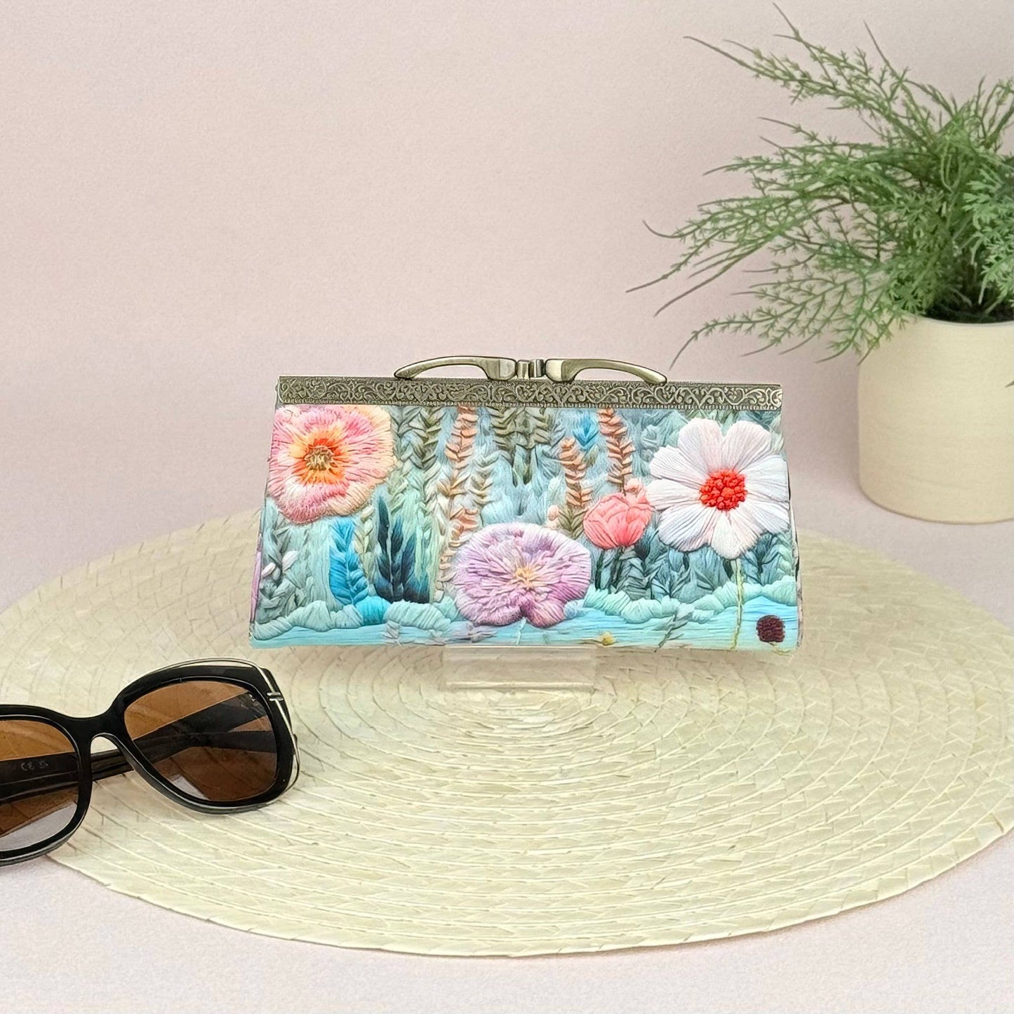 Handmade Sunglass Case, Digital Embroidery Floral Print