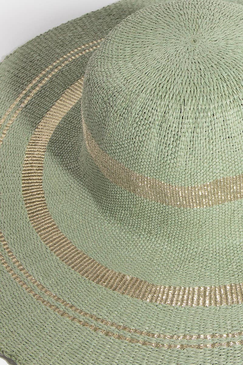 Metallic Accent Trim Floppy Sun Hat: PK