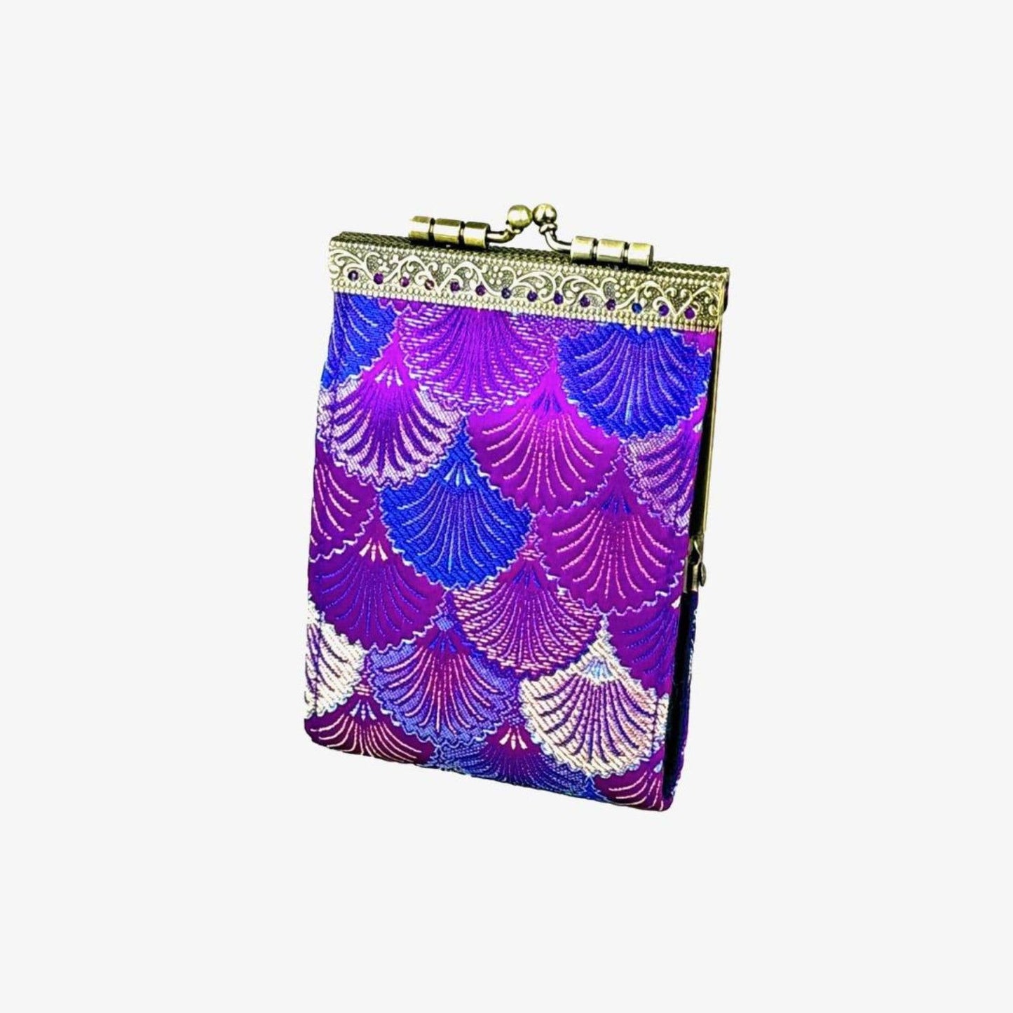 Small Shell Brocade RFID Card Holder: Sky Blue & Green