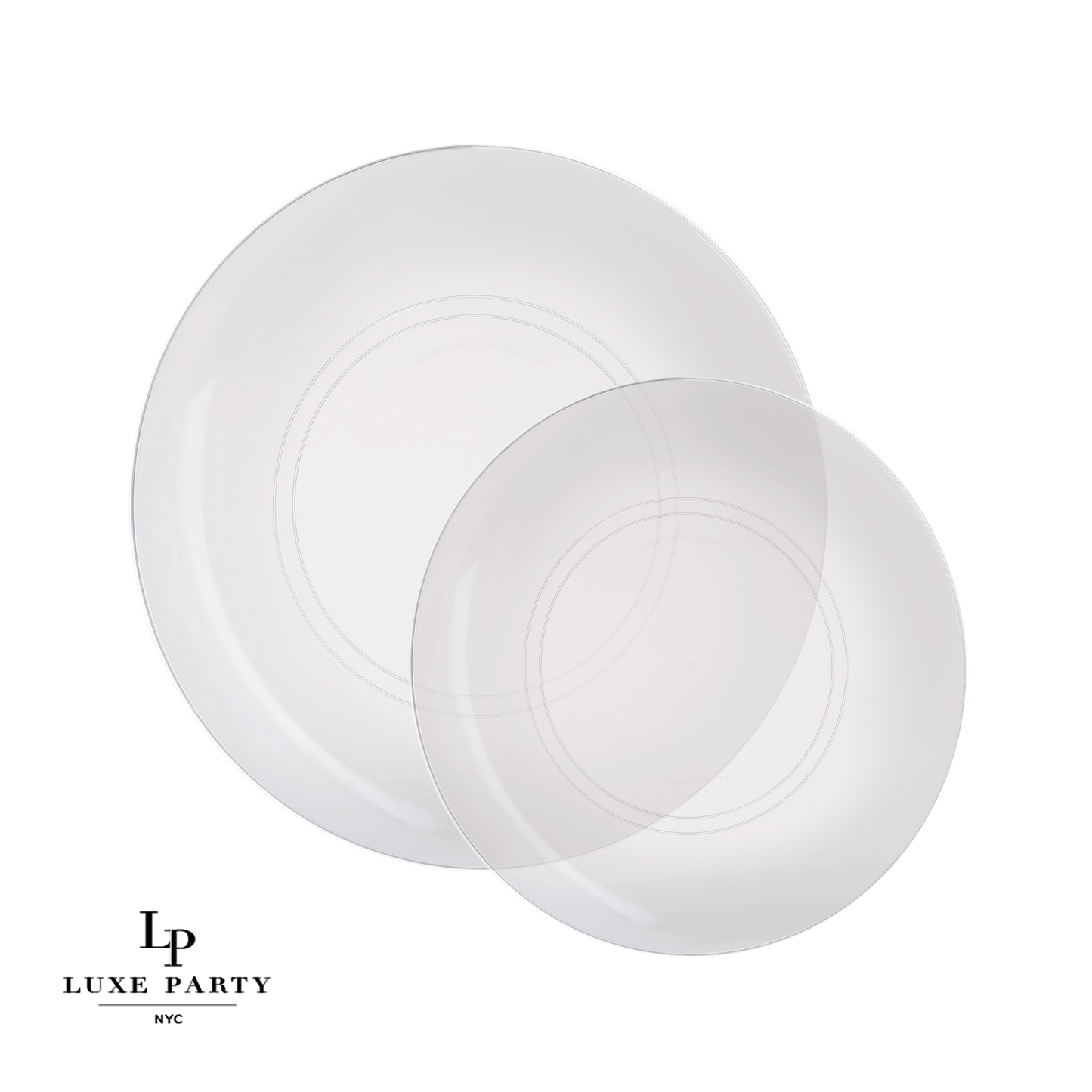 Clear • Silver Round Plastic Plates | 10 Pack: 10 Plastic Plates / 10.25" Dinner Plates