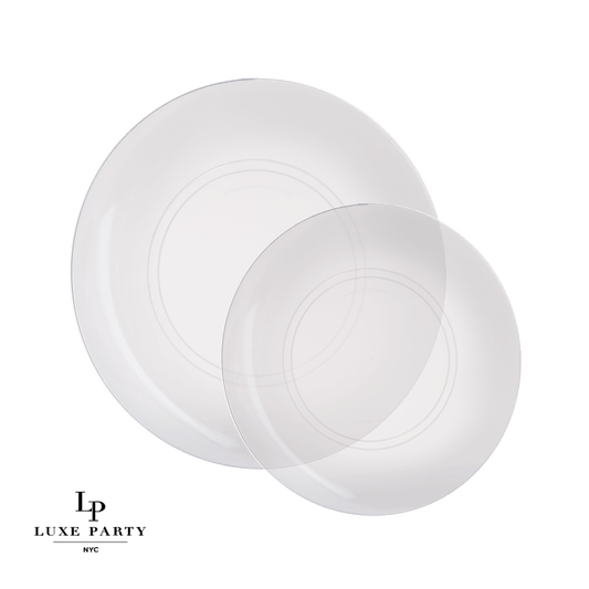 Clear • Silver Round Plastic Plates | 10 Pack: 10 Plastic Plates / 10.25" Dinner Plates