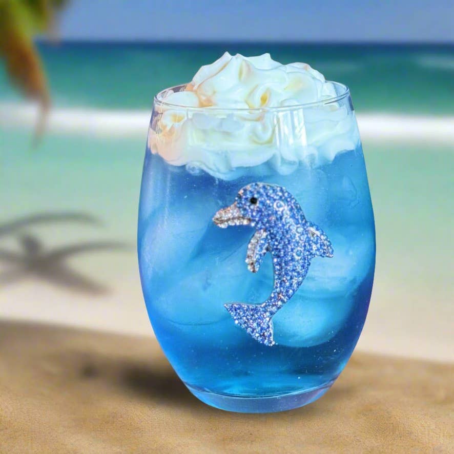 Dolphin Jeweled Stemless Wine Glass