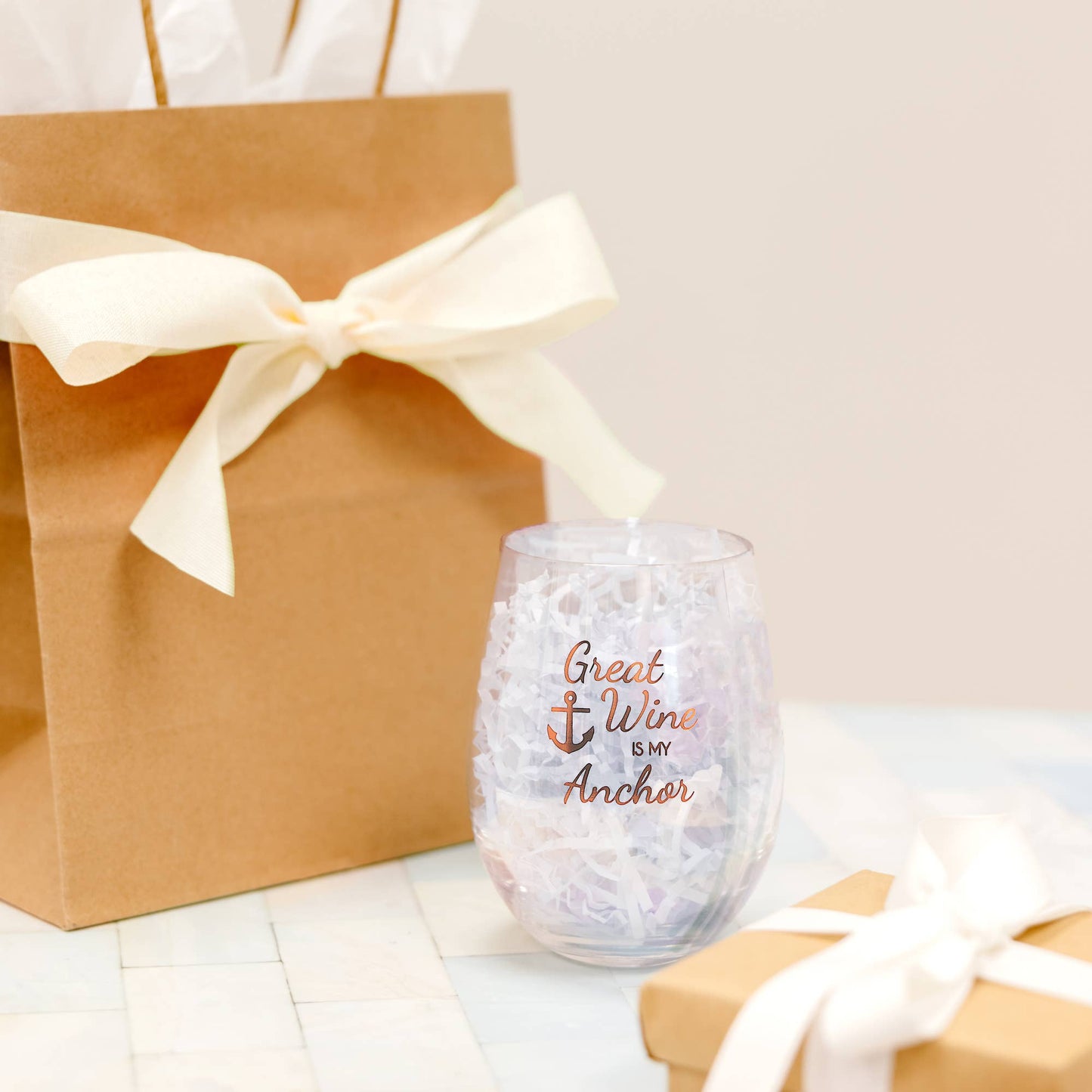 Anchor - Bottle Stopper and 20 oz Stemless Gift Set
