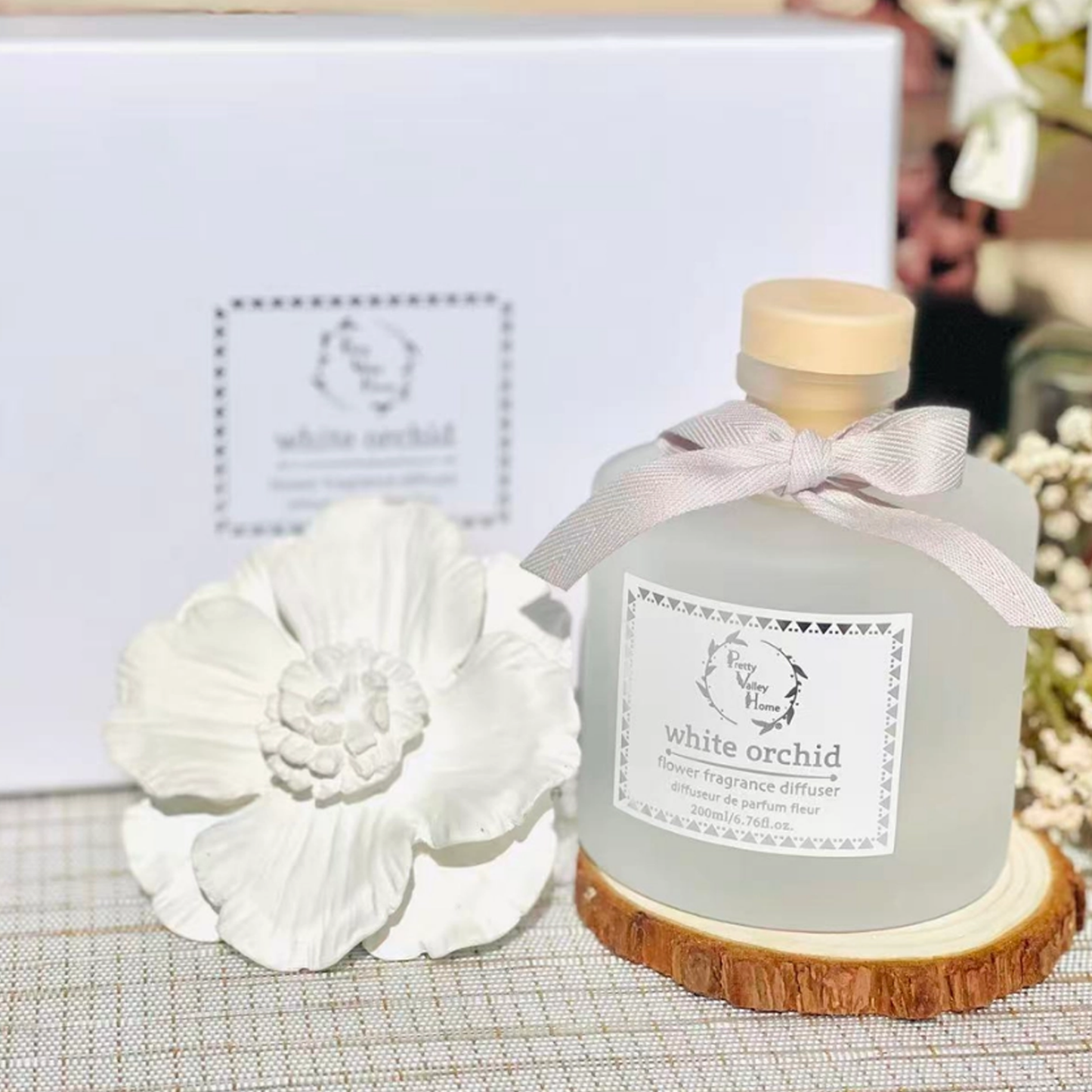 Green - Diffuser Sets Gifts Ceramic Flower (2025)-Pretty Valley Home: White Jasmine-Green