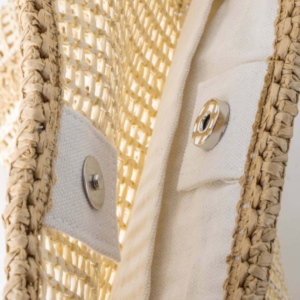 Two Tone Woven Straw Tote Bag: BK