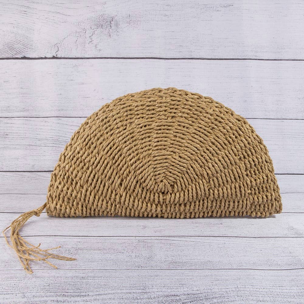 Straw Woven Half Moon Clutch Bag: BEI