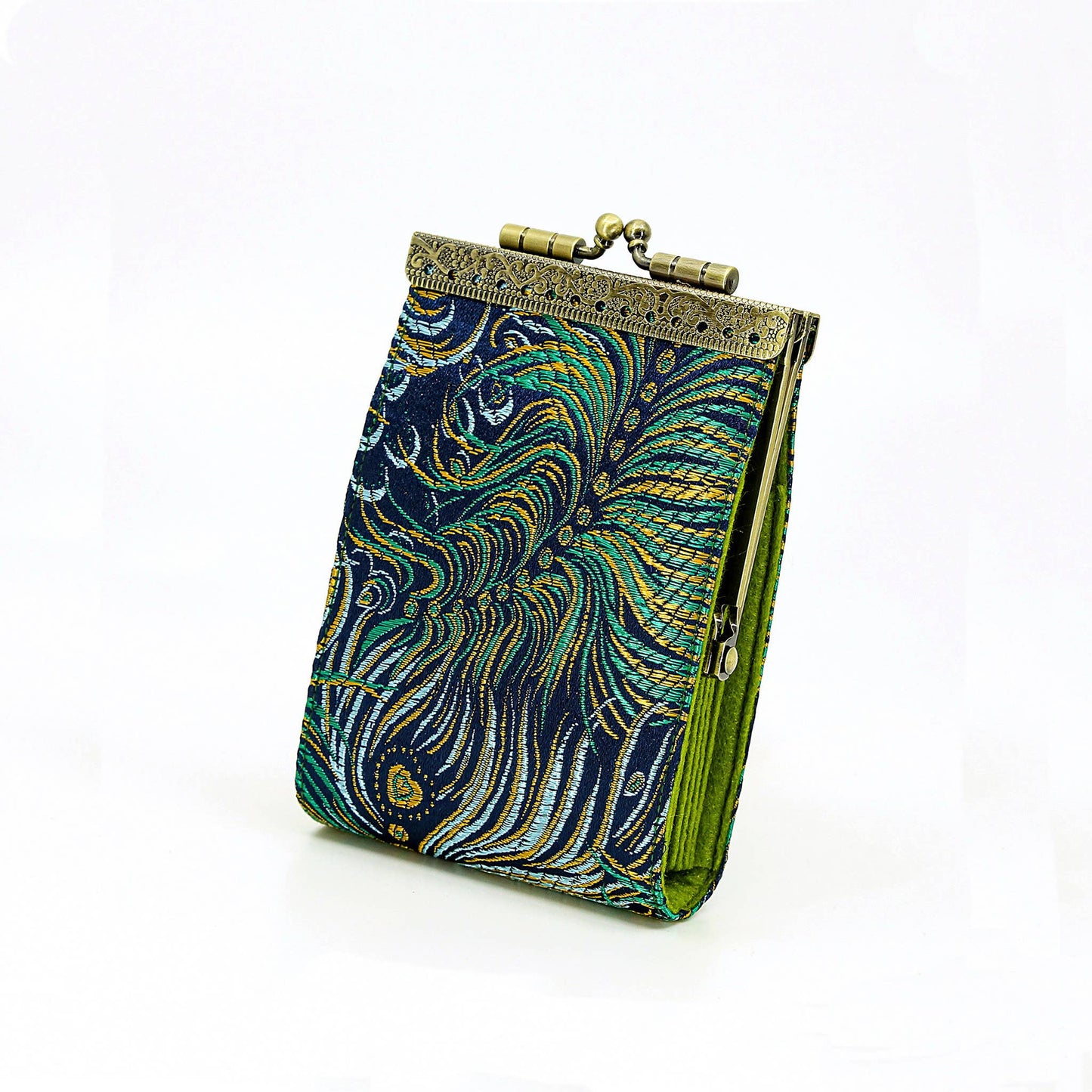 Peacock Brocade RFID Card Holder / Wallet: Blue & Gold